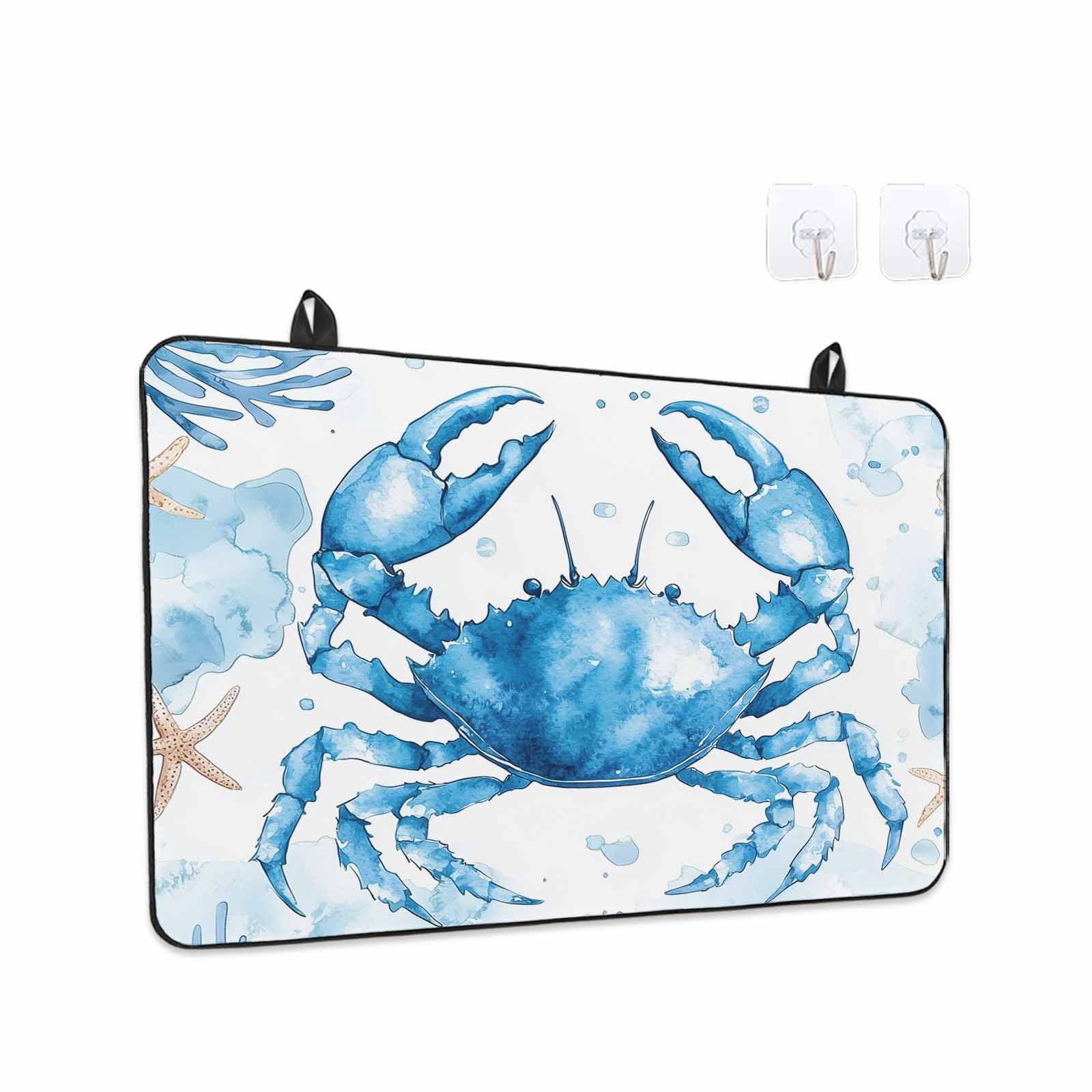 Coastal Crab Stove Top Cover for Electric Stove, Heat-proof & Non Slip Glass Top Stove Cover Protector, Summer Beach Starfish Coral Nautical Kitchen Flat Cooktop Rubber Mat 24x21 Inches