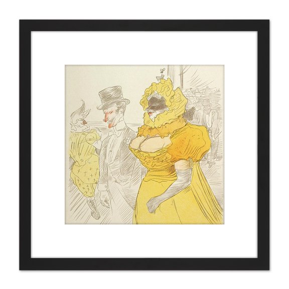 Toulouse-Lautrec Bordeaux Student Ball Advert Artwork 8X8 Inch Square Wooden Framed Wall Art Print Picture with Mount