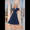 thumbnail image 2 of Vestido Plisado con Cuello en V y Mangas Abullonadas, Larga, Azul Marino, Talla XL, 2 of 4