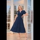 thumbnail image 2 of Vestido de Larga con Cuello en V, Plisado y Mangas Abullonadas, Azul Marino L, 2 of 4
