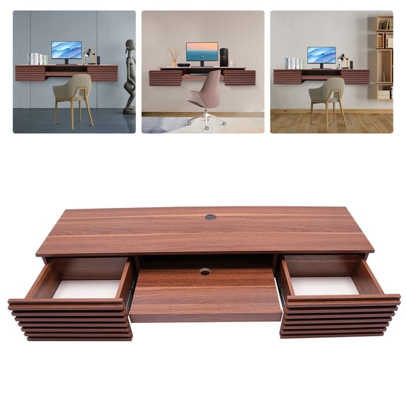 Modern Wall Mounted Desk Brown Wall Mounted Desk W/ Pull Out Drawer Wall Organizer for Homes, Offices