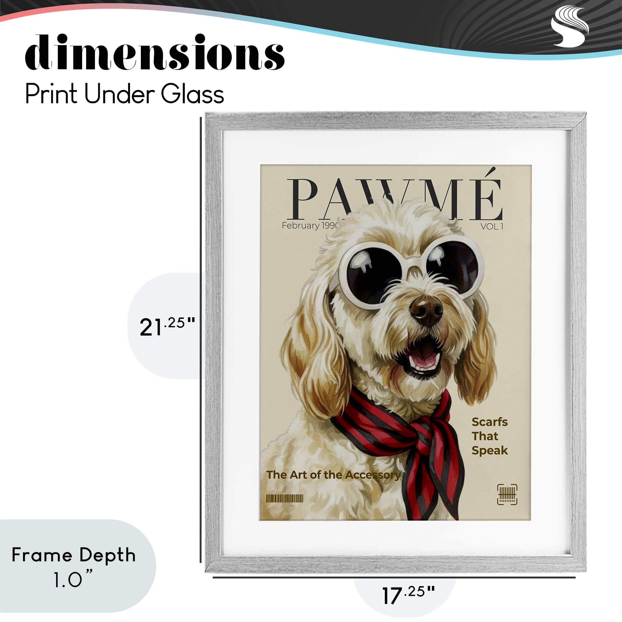 Stupell Industries Pawme Dog Fashion Magazine Gray Framed Print Under Glass, design by A Barefoot Stylist