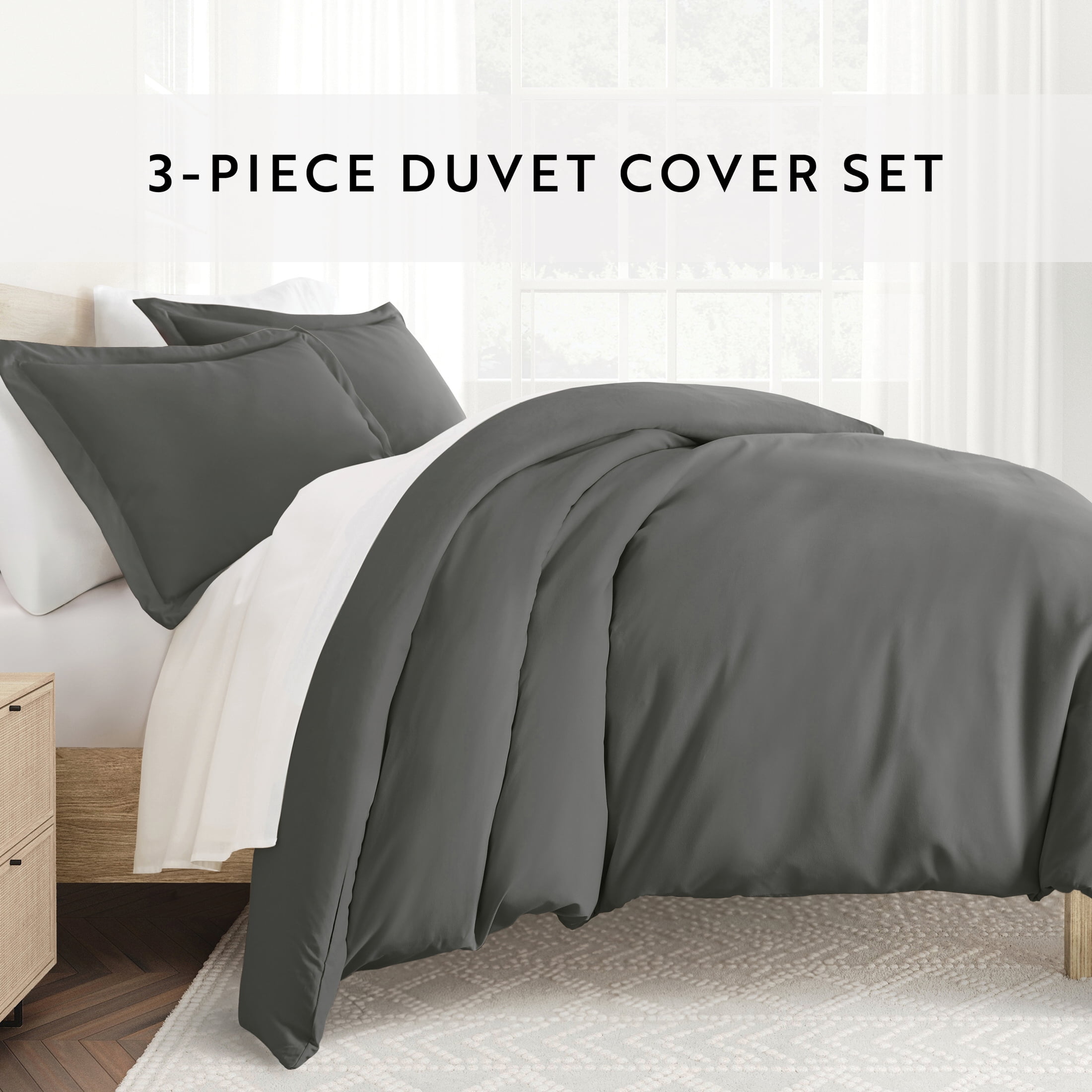 Noble Linens 3-Piece Gray Duvet Cover Set, King/ Cal King