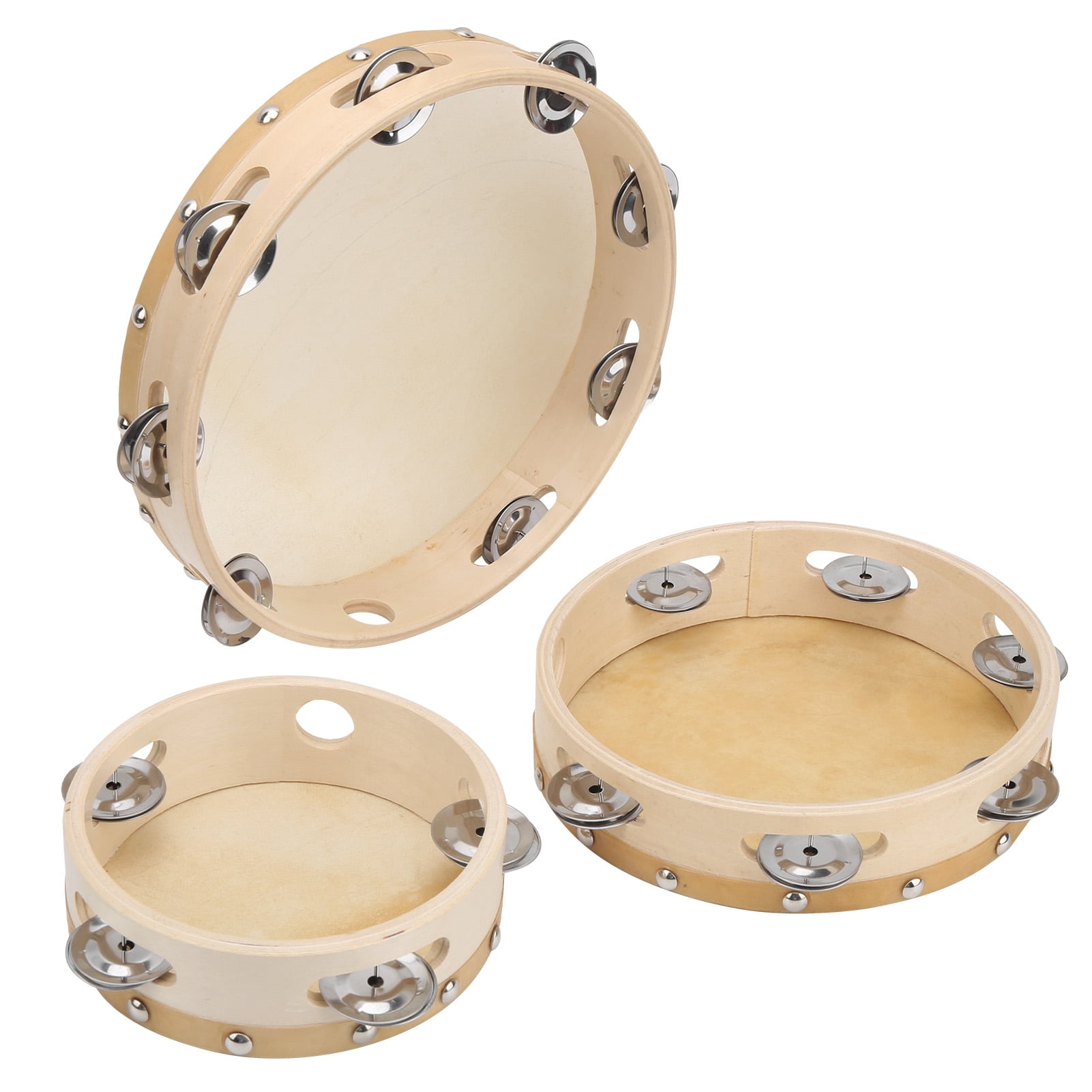 Tambourine Drum, Wood Handheld Tambourine, 3Pcs Multi-Purpose For