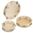 thumbnail image 4 of Juego de 3 panderetas de madera con campanas de mano, tambor de palmas, instrumento de percusión de una sola fila con cascabeles, 4 of 14