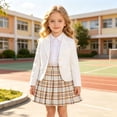 thumbnail image 2 of Girls Elastic Waist Pleated Skort, Anti-Runout Inner Shorts Plaid Solid Color A-Line Uniform Skirt for Elementary Students Campus Daily Casual Wear(Khaki,170), 2 of 4
