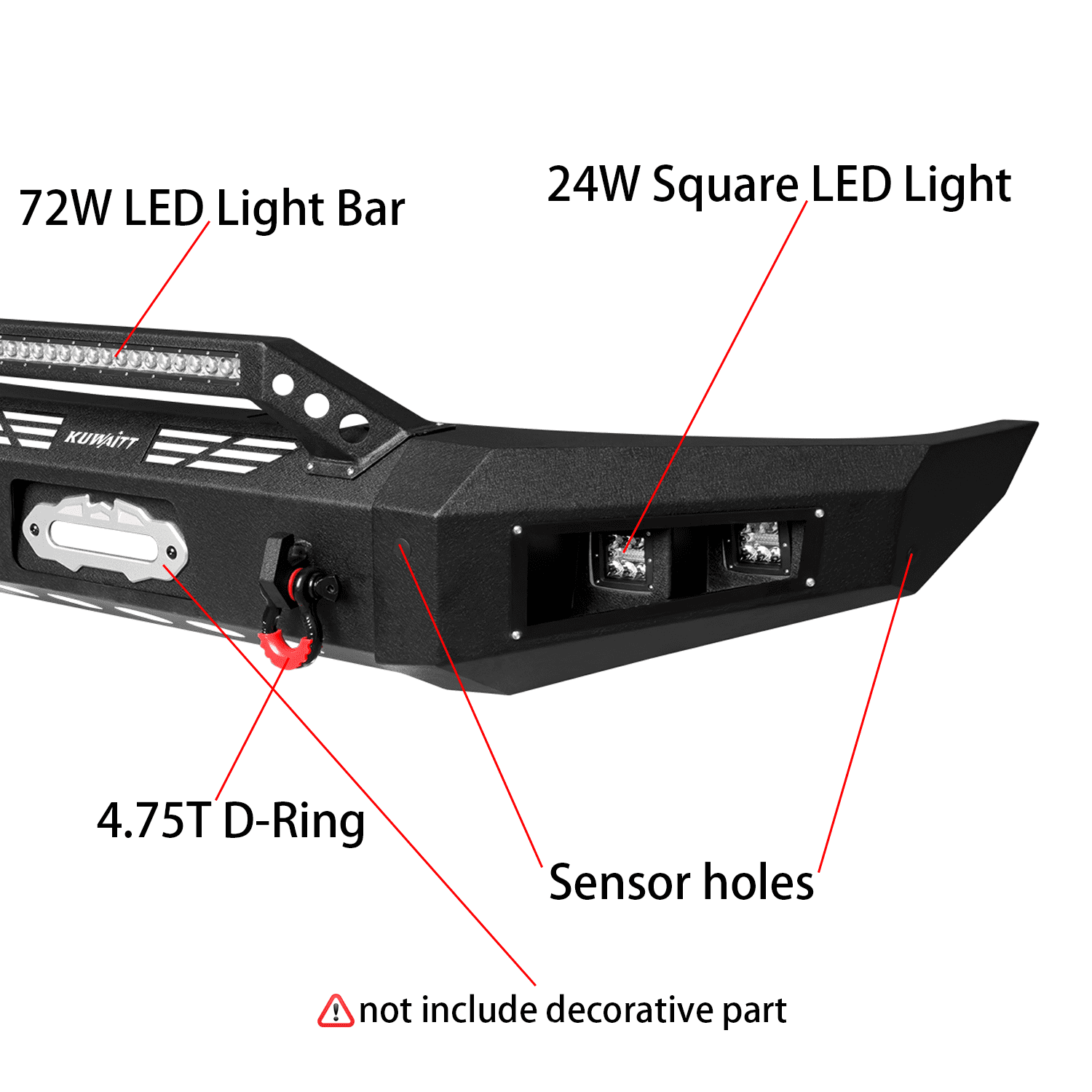 TIOYAR For 2019-2024 Dodge Ram 1500 (Not fit classic model) Steel Front Bumper W/Winch Plate&Lights Black Texture