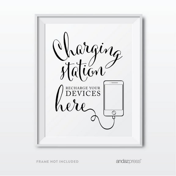 Charging Station Formal Black & White Wedding Party Signs