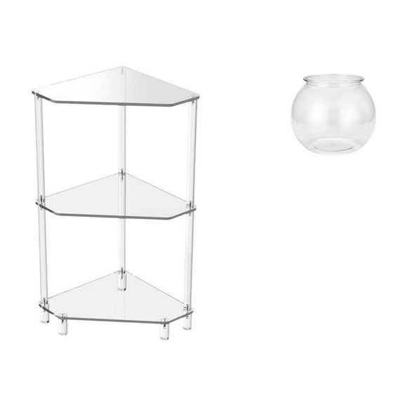 Lipstore Acrylic Corner Side Table 3 Tier End Table Fish Tank Vase Aquarium Container Transparent Design Compact Acrylic for Living Room Bedroom Office Decorat