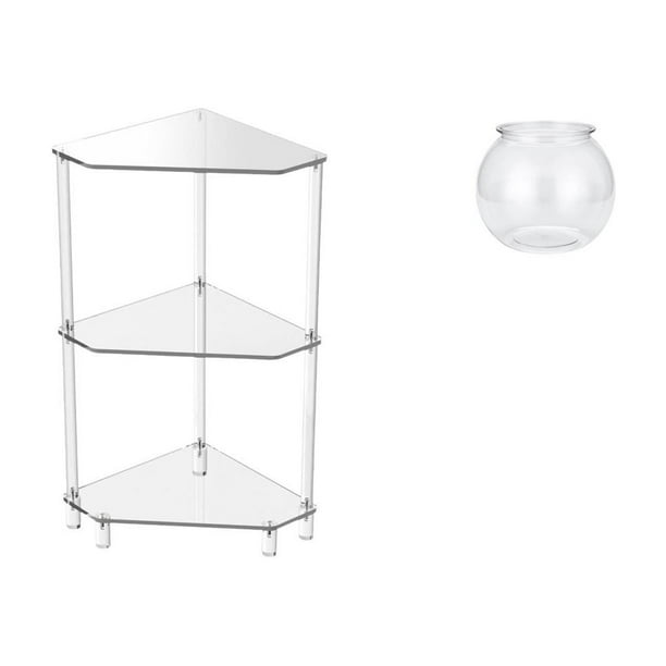 Mesa auxiliar de esquina,Mesa auxiliar de esquina de acrílico de 3 niveles,Acuario de escritorio,Pecera pequeña transparente,pecera,jarrón,mesa,Tanque de peces Contenedor de acuario