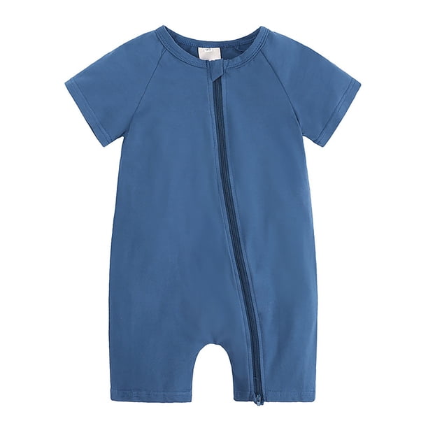 Gibobby Ropa Para Bebe de verano para niño y niña, sin mangas, de Color sólido, ropa cómoda para el , trajes con cremallera(Azul, 0-3 Meses)
