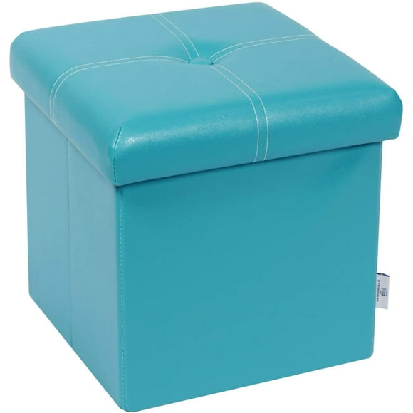 Storage Ottoman with Faux Leather Foldable Small Square Foot Rest Stools Coffee Table Black 11.8"X 11.8" X 11.8"