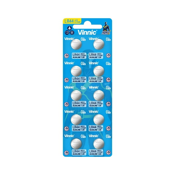 VINNIC LR44 L1154F AG13 Alkaline Coin Battery (10 Pack) 1.5v 110mAh