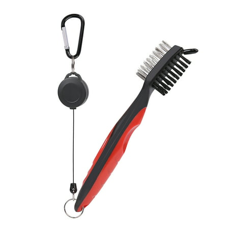 Golf Club Brush and Groove Cleaner Retractable Clip with Carabiner Nylon Wire Brush and Spike Club Cleaning Tool