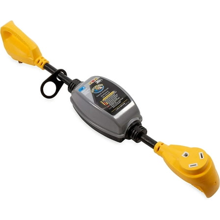 Camco PowerGrip 30-Amp Camper/RV Circuit Analyzer Dogbone | Features Integrated Surge Protection Up to 2100 Joules & Diagnostic LEDs for Fault Indication (55318)