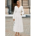 thumbnail image 6 of Womens Fall Dresses Casual Midi Maxi Dresses with Pockets Lightweight Long Sleeve V Neck Elastic Waist Wedding Boho Beach Dress, 6 of 7