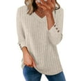 thumbnail image 4 of Ladies’ Fashion Casual V Neck Shirt – 3/4 Sleeve Pullover with Button Detail, Soft Lightweight Polyester Top Pink, 4 of 6