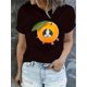 thumbnail image 1 of Women'S Casual Crew Neck T-Shirt with Cute Orange Cat Print, Fashionable Short Sleeve Top, Medium Stretch Polyester (95%) & Spandex (5%), All-Season Animal Pattern Tee for Leisure & Sports, 1 of 6