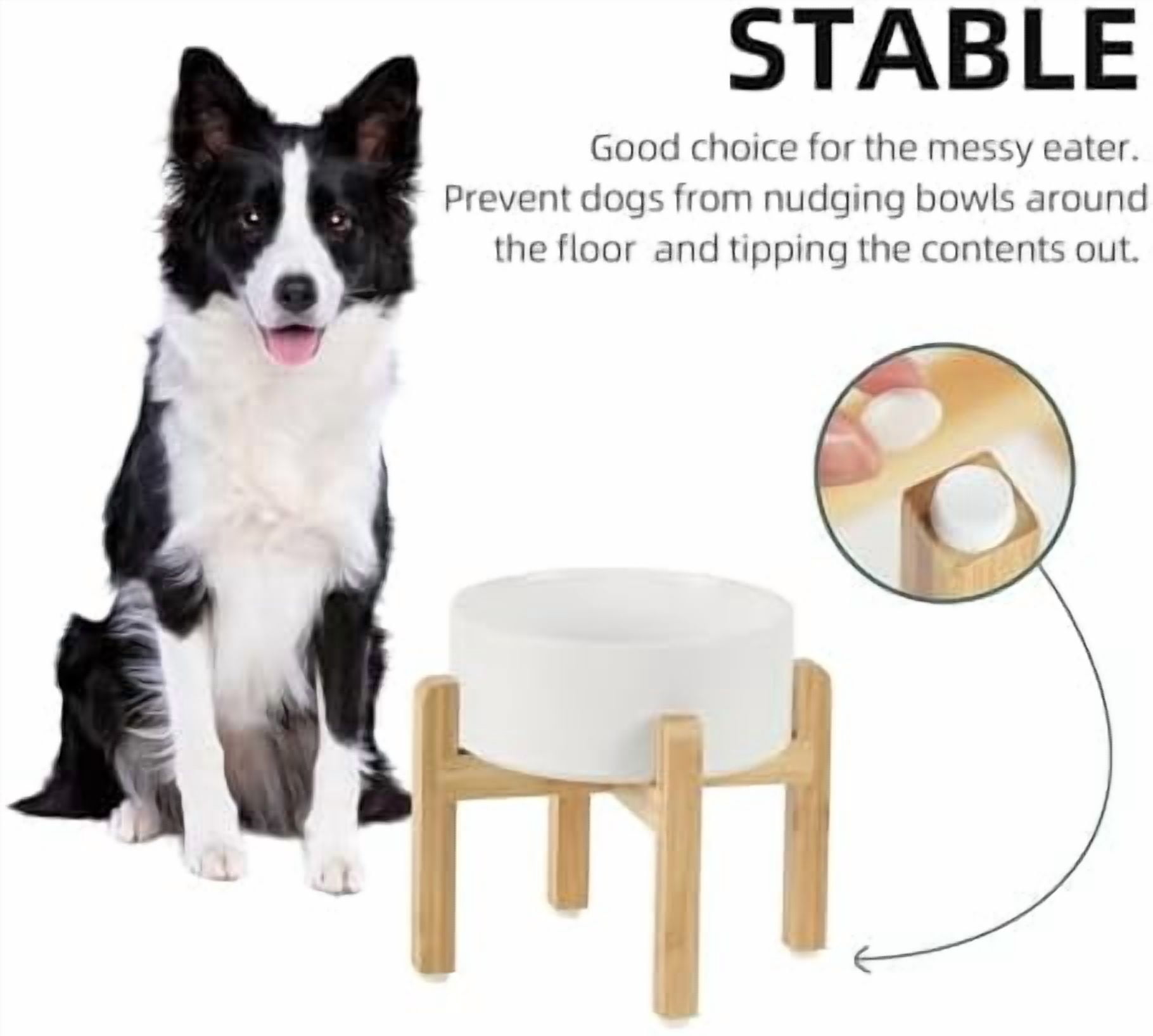 Ceramic Raised Dog Bowl Set, Elevated with Stand, Food and Water Bowl for Medium Breed Dogs, Weighted Dog Dishes, Pet Bowl(7.3'',41OZ, White)