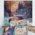 thumbnail image 1 of Designart 'Dark Blue Silhouettes of Trees With Winding River' Lake House Print on Natural Pine Wood, 1 of 5