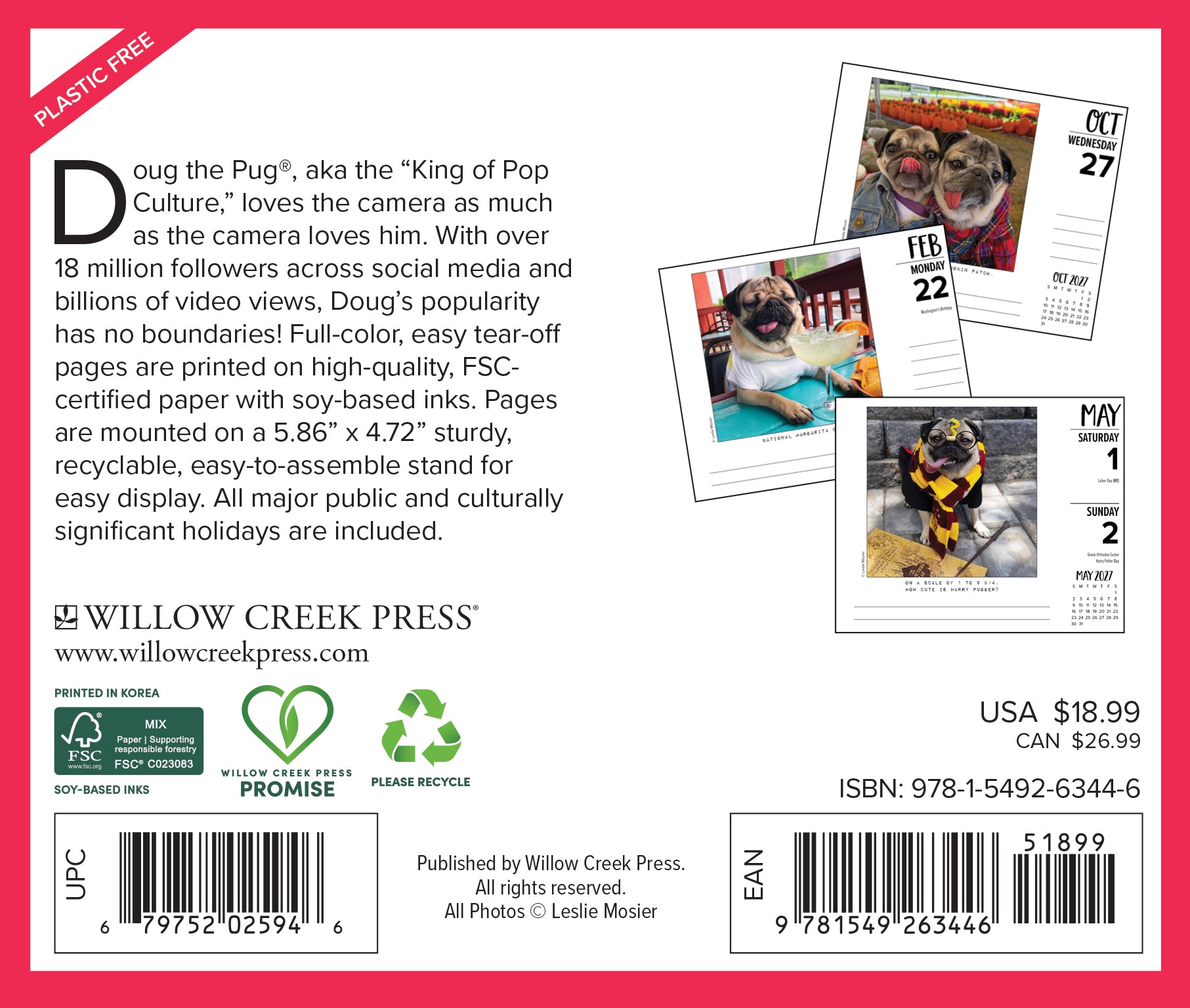 Willow Creek Press, Doug the Pug 2027 Box Calendar-USA