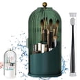 thumbnail image 2 of SugarBloom Makeup Brush Holder with Lid 360 Rotating Clear Dustproof Make Up Organizers for Vanity Bathroom Countertop,Dark Green, 2 of 3