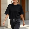 thumbnail image 6 of MLCDZ Women 3/4 Sleeve Cropped T-Shirts Drop Shoulder Crew Neck Crop Tops Casual Loose Fit Summer Solid Color Basic Tees Beach Vacation Tops, 6 of 10