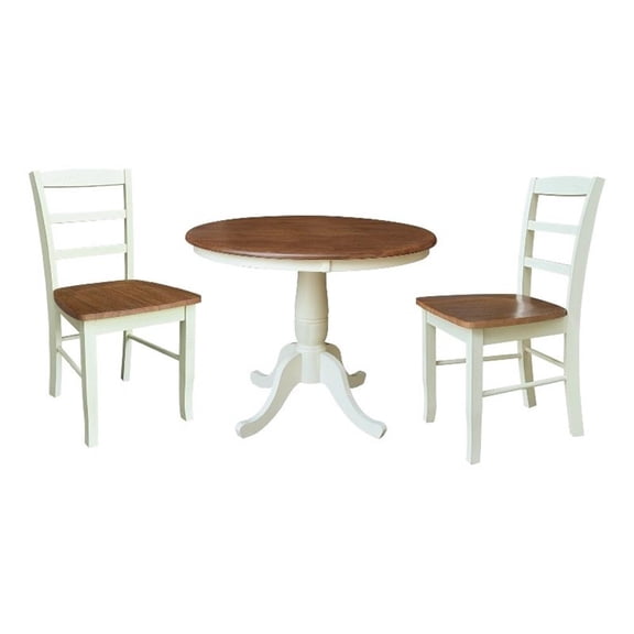 36" Round Pedestal Dining Table with 2 Madrid LadderBack Chairs - Multi-Color