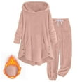 thumbnail image 4 of YDFCWXW Womens Fuzzy Sherpa 2 Piece Outfits Fleece Hoodies with Pants Pajama Set Loungewear Sleepwear Sweatsuits Pink, S, 4 of 5
