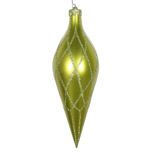 Vickerman MT198573D 12 in. Lime Glitter Net Finial Ornament