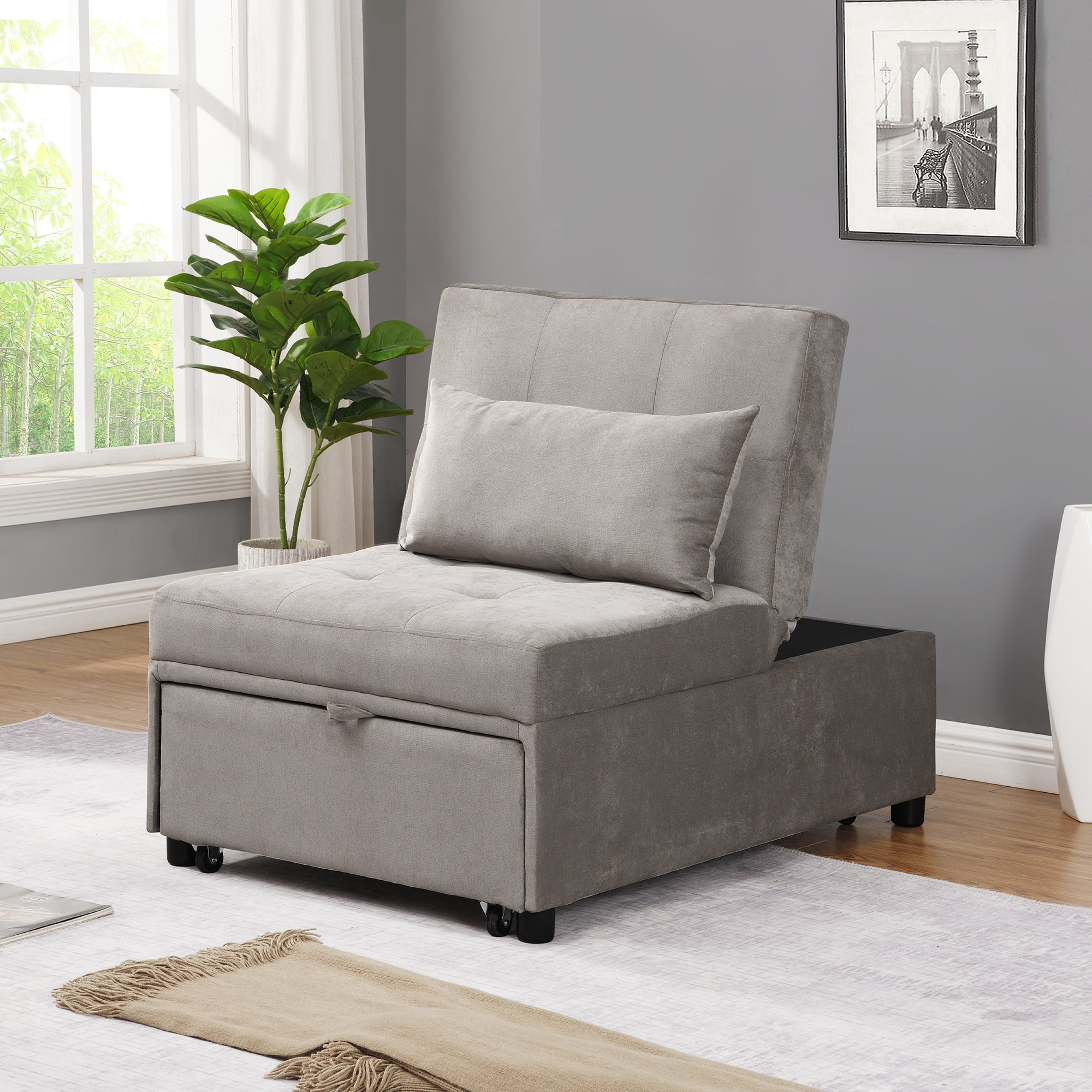 Folding Ottoman Sofa Bed(Gray)