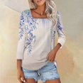thumbnail image 3 of CHOK T-Shirt Décontracté à Col Carré Manches 3/4 Imprimé Floral Ample Basique d'Été pour Femmes, 3 of 5