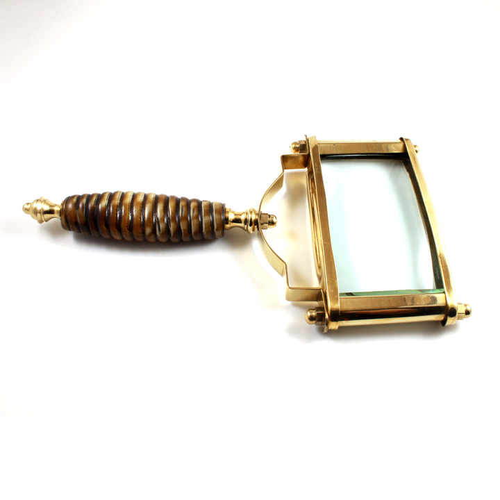 Maritime Treasures Nautical Brass Rectangular Magnifying Glass Lens with Beautiful Curvy Handle Grip Metal Material