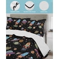 thumbnail image 4 of Quilts Full Size Bedding Set, Cute Black Space Lightweight Quilted Comforter, Star Cartoon Spaceship Planet Soft Reversible Bedspread Coverlet with Pillow Covers for All Season, 78" x 90", 4 of 7