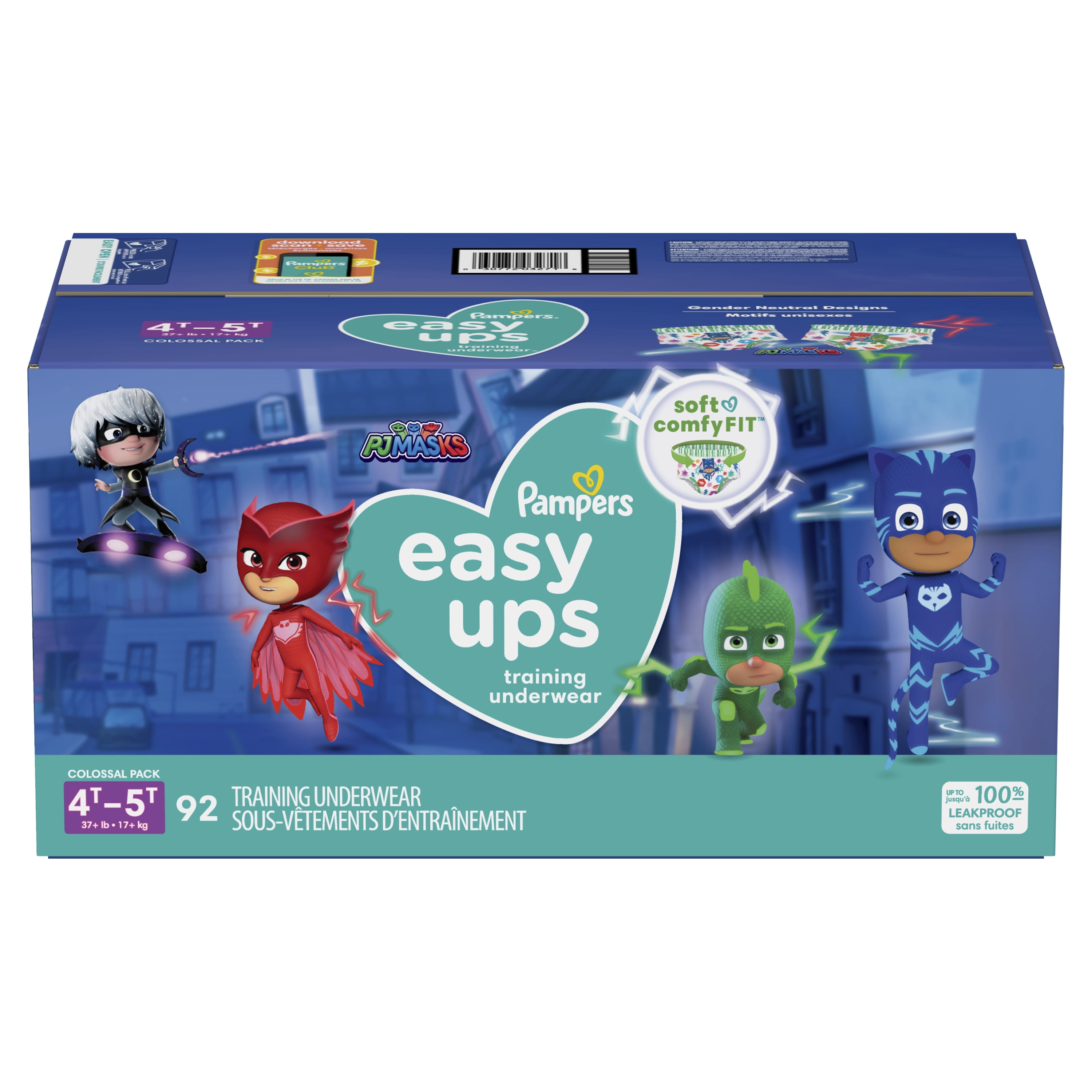Pampers Easy Ups PJ Masks Boys Training Pants Size 4T-5T, 92 Count (Choose Your Size & Count)