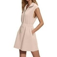 thumbnail image 4 of Htigea Women's Tank Dress Collared Sleeveless Mini Dress Zipper Elastic Waist Summer Pocket Dresses Beige,S, 4 of 7