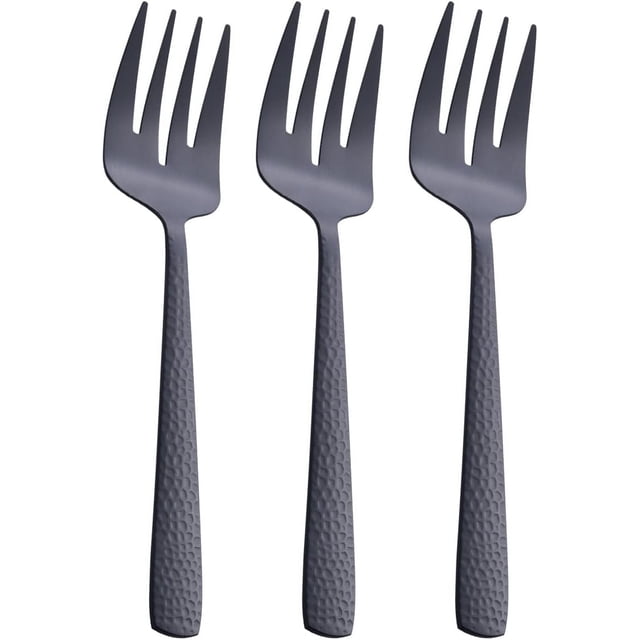 Fourchette de Service Noire Mate, 9,5 Pouces en Acier Inoxydable, Grande Fourchette de Service, Robuste, Finition Satinée, Ensemble de 3