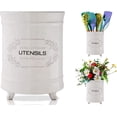 thumbnail image 2 of YILOSF-White Ceramic Utensil Holder – Vintage Style Kitchen Caddy – Shabby Chic Countertop Organizer – Rustic French Country Crock for Cooking Enthusiasts, 2 of 3