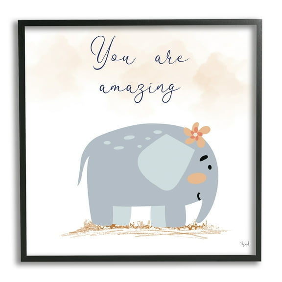 Stupell Industries You Are Amazing Elephant Animals & Insects Painting Black Framed Art Print Wall Art, 12 x 12