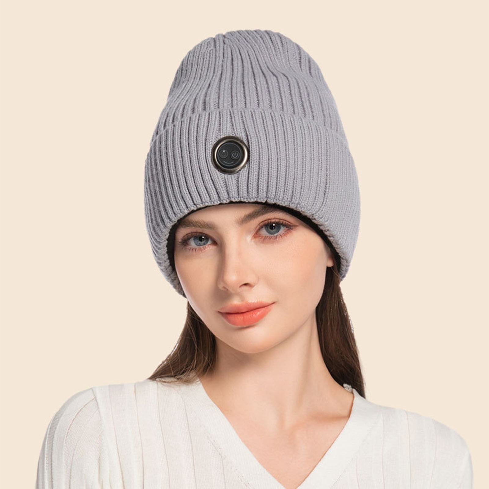 QQAMB Women Men Heated Beanie Hat,Electric Rechargeable Warm Winter Heated Fleece Cap