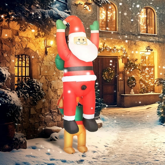 Demi Bonn 7ft Hanging Christmas Inflatable Santa with Dog, Christmas Blow Up Decoration with Built-in LED Lights for Garden, Red