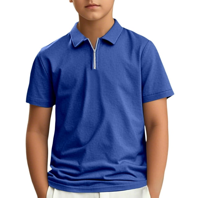 PMVFHDE T-Shirts Garçons T-Shirts Graphiques Enfants Garçons Filles Manches Courtes Été Décontracté Uni Fermeture Éclair Hauts Gentleman Ado Vacances Chemises T-Shirt Bleu,7-8 Ans