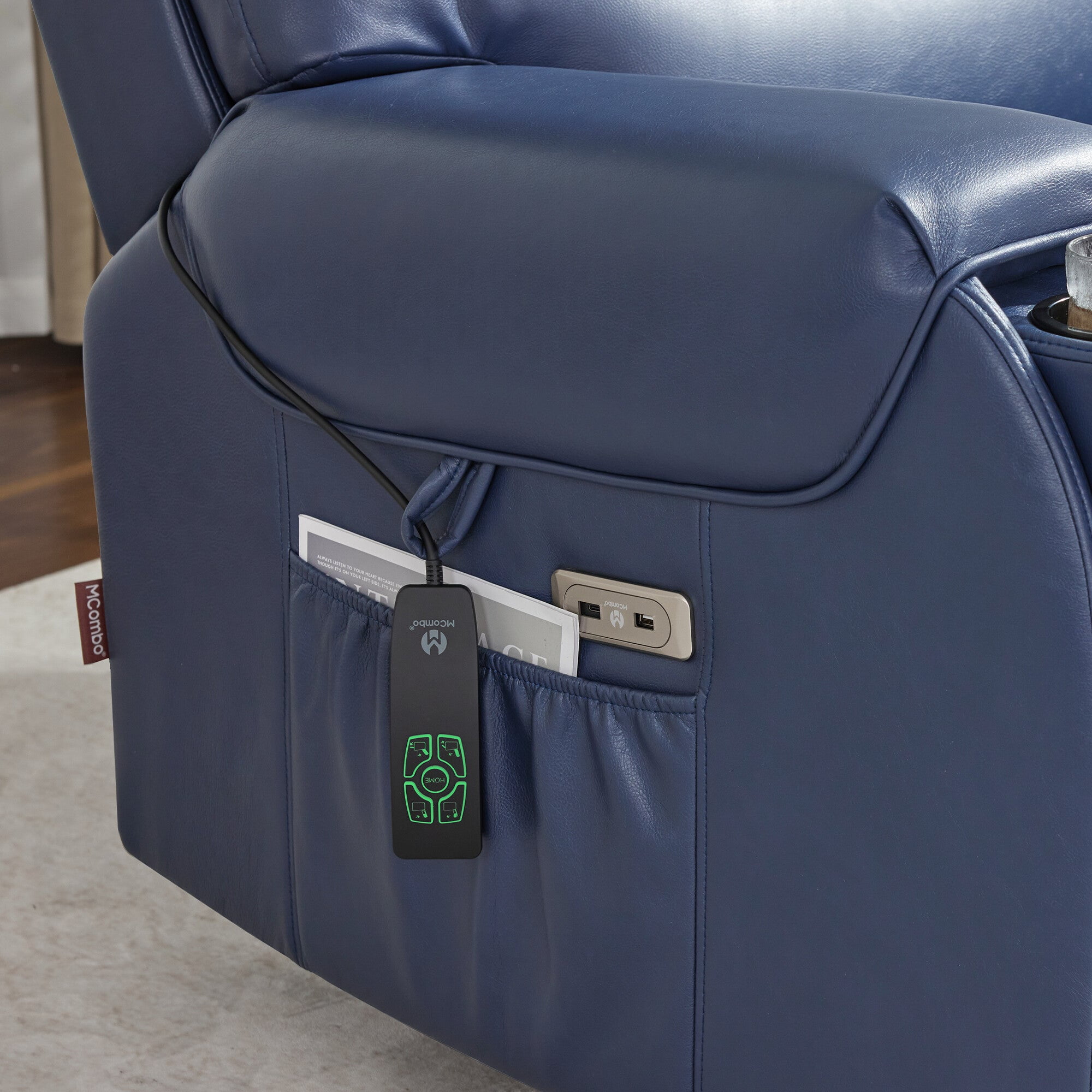 MCombo 27‘’ Extra Wide Oversized Power Recliner Chair for Big Tall Adults, Faux Leather, Navy Blue