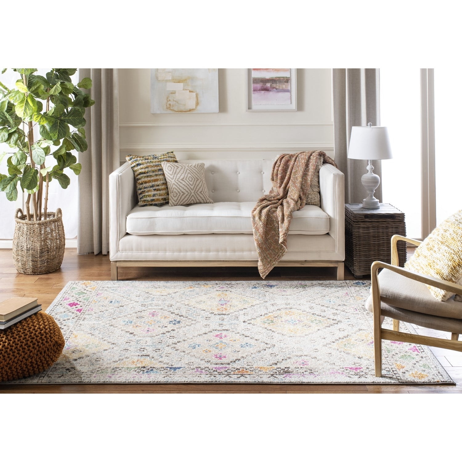 SAFAVIEH Madison Lanford Vintage Geometric Area Rug, Grey/Yellow, 9' x 12'