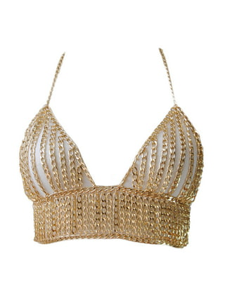 Women's Crystal Rhinestone Body Chain With Netted Mesh And Bralette Style  Crop Top