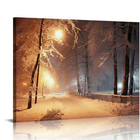 JRXY Canvas Wall Art - Winter Park Warm Light, Seasons Framed 20x16in