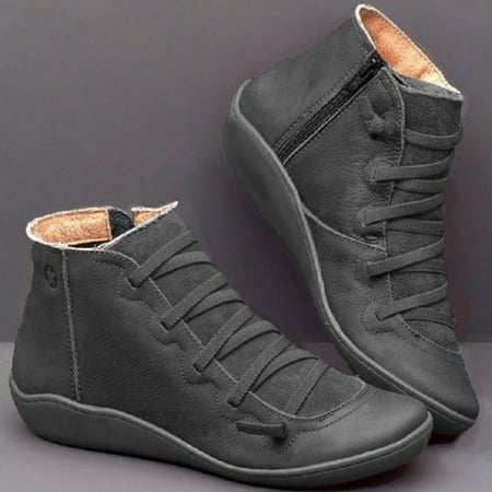 

Womens High Ankle Boots Side Zipper Chunky Stacked Heel Lightweight Waterproof Ankle Booties for Daily Wear