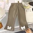 thumbnail image 5 of Girls Flared Pants 1-15 Years, Kids Elastic Waist Soft Breathable Casual Long Trousers with Side Pockets and Cute Bowknot Decor at Hem Khaki 1-2 Years, 5 of 7