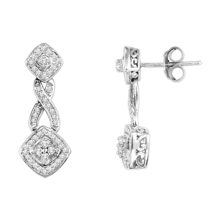 - 1/3 Carat T.W. Diamond Platinum Plated Sterling Silver Earrings