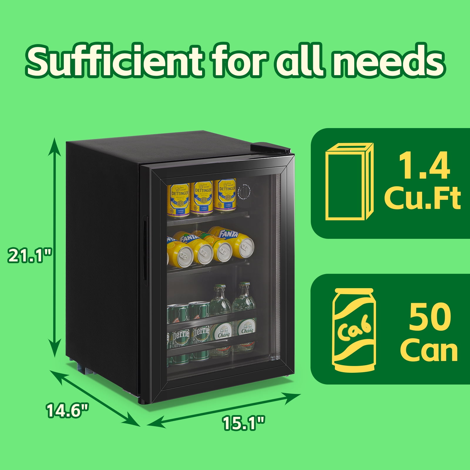 WANAI Mini Beverage Refrigerator Cooler 50 Can Beer Fridge with Double Glass Door 7 Adjustable Knob